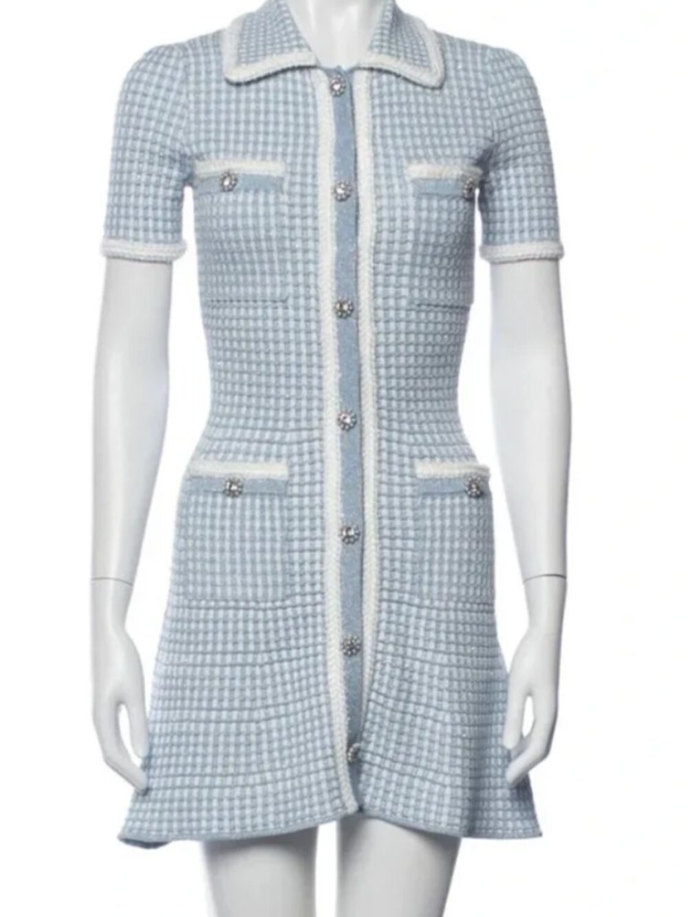 Self-Portrait Light Blue and Ivory Tweed Button-Front Mini Dress NEW - Picture 5 of 5